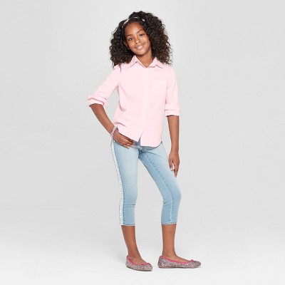 girl denim button down shirt