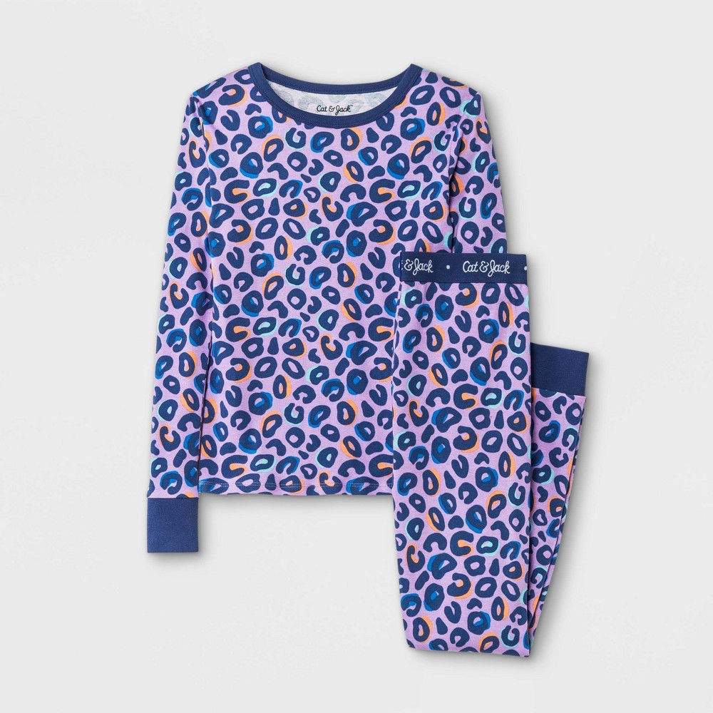 Girls' 2pc Leopard Tight Fit Pajama Set - Cat & Jack Purple Size 12