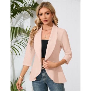 Women's 3/4 Sleeve Blazer Suit Open Front Ruffle Hem Jacket Casual Office Blazer - 1 of 4