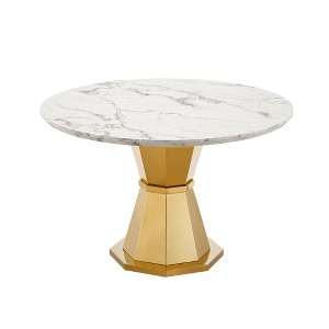 Dolonm 47" Round Modern Marble Dining Table with Stainless Steel Base for Kitchen Dining Room - 1 of 4