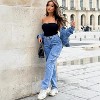 Mocamel Women's High Waist Multi Pocket Straight Frock Denim Jeans Street Punk Style - 3 of 4