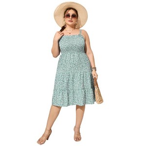 Plus Size Summer Dresses Smocked Flowy Ruffle A Line Maxi Dress - 1 of 1