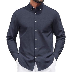 COOFANDY Mens Long Sleeve Button Down Shirt Casual Untucked Shirts for Men Oxford Dress Shirts - 1 of 4