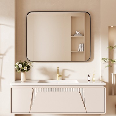 Tempered Glass Rounded Rectangle Framed Wall-Mounted Bathroom Vanity Mirror