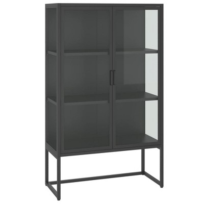 vidaXL Storage Cabinet for Entryway Hallway Office Steel and Tempered Glass - Anthracite