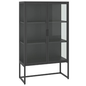 vidaXL Storage Cabinet for Entryway Hallway Office Steel and Tempered Glass - Anthracite - 1 of 4