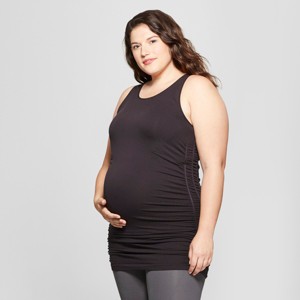 Maternity Plus Size Seamless Ruched Tank - Isabel Maternity by Ingrid & Isabel Black 1X, Women