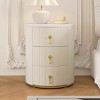 Modern Velvet Round Nightstand with 3 Drawers, Upholstered Bedside Table with Metal Handles for Bedroom or Living Room – The Pop Home - 2 of 4