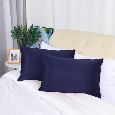 2 Pcs 21"x31" Silky Satin with Zipper Pillow Case Navy - PiccoCasa