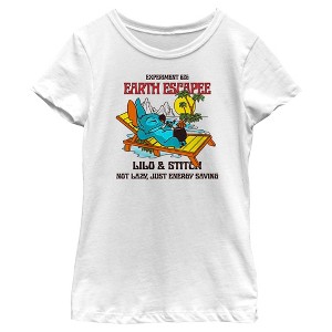 Girl's Lilo & Stitch Experiment 626 Earth Escape Not Lazy, Just Energy Saving T-Shirt - 1 of 4