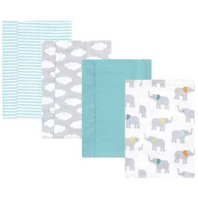Image of Hudson Baby Cotton Flannel Burp Cloths, Teal Elephant, One Size