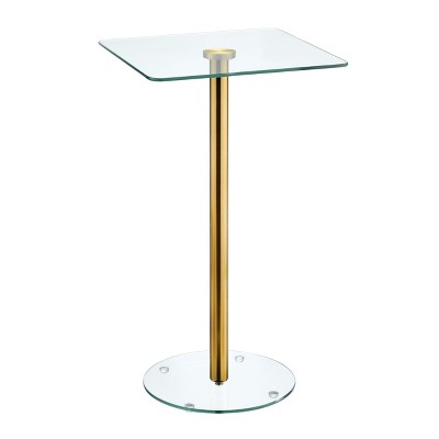 iDesign Square Pedestal Drink Table for Small Spaces - Clear/Soft Brass