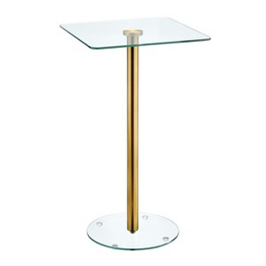 iDesign Square Pedestal Drink Table for Small Spaces - Clear/Soft Brass - 1 of 4