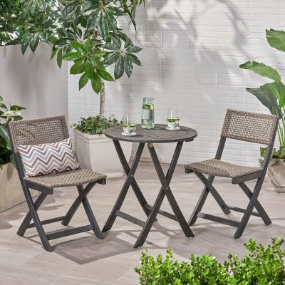 Foldable  Design Patio Bistro Set 2 Piece Outdoor, Patio Table and Chairs Set, Christopher Knight Home Outdoor Furniture