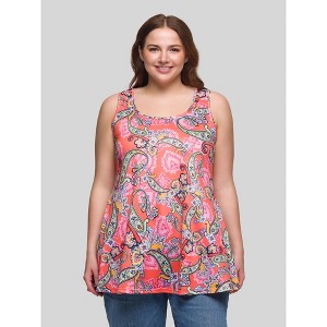 24seven Comfort Apparel Plus Size Casual Pink Paisley Print Scoop Neck Tank Top - 1 of 4
