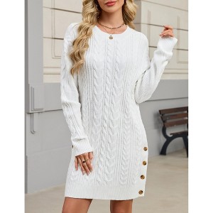 Women's Pullover Casual v-Neck Dress Rib Knit Thick Sweater Dress Winter Short Mini Dress - 1 of 4