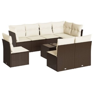 vidaXL Garden Sofa Set Brown and Cream White - 1 of 4