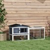 PawHut 2 Level Wooden Rabbit Hutch, Bunny Hutch House, Guinea Pig Cage with Run Space, Removable Tray, Ramp and Waterproof Roof for Outdoor, Dark Gray - 2 of 4