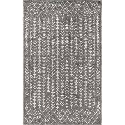 Ziri 4' x 6' Grey and Cream Synthetic Moroccan Area Rug
