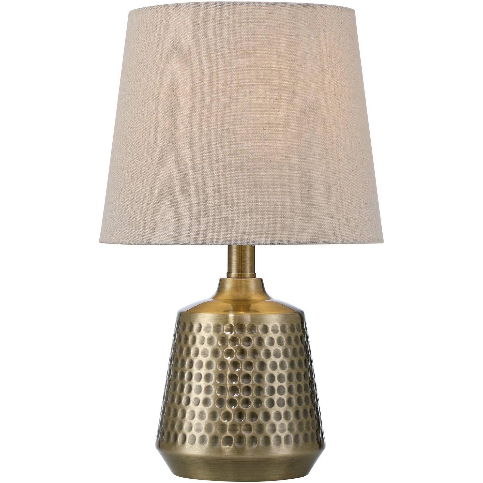 360 Lighting Argus 16 1/4" High Small Modern Accent Table Lamp Gold Textured Brass Finish Metal Single Beige Shade Living Room Bedroom Bedside
