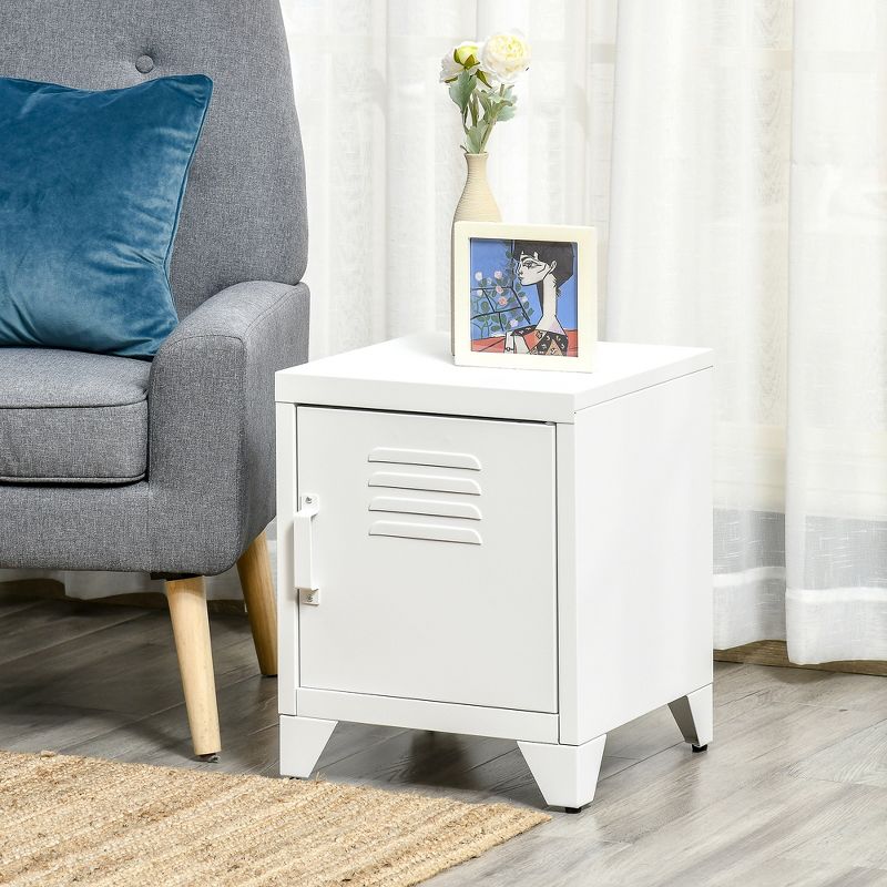 HOMCOM Industrial End Table, Living Room Side Table with Locker-Style Door and Adjustable Shelf, 2 of 7