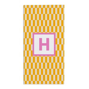 Personalization Mall Bright Check 30x60 Beach Towel, Yellow/Pink - 1 of 2