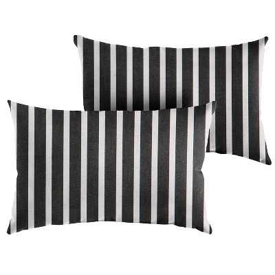 2pk Sunbrella Stripe Outdoor Throw Pillows Black/White