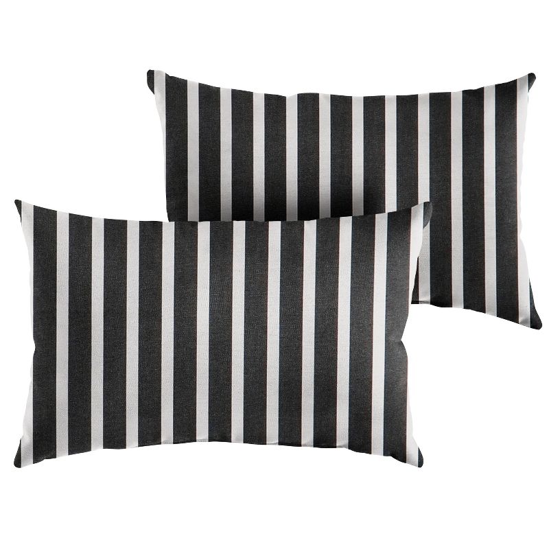 2pk Sunbrella Stripe Outdoor Throw Pillows Black/White, 1 of 4