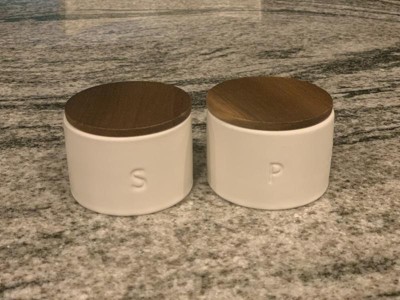 Set Of 2 Stoneware Salt And Pepper Cellar With Wood Lid Cream - Figmint™ :  Target