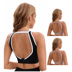 INSPIRE CHIC Women's 3 Pcs Open Back Workout Tank with Built-in Bras Contrast Color Crop Sports Vest - 1 of 4