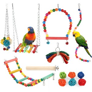 Prime Pets Bird Parakeet Toys, Bird Cage Swing Toys, 13 Pack, Colorful Hanging Bell Hammock Climbing Ladder Toys - 1 of 4