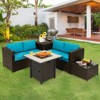 Tangkula 5-Piece Patio Furniture Set with 30 Inches Gas Fire Pit Table Outdoor PE Wicker Conversation Sectional Sofa Set with Cushions Turquoise - 2 of 4