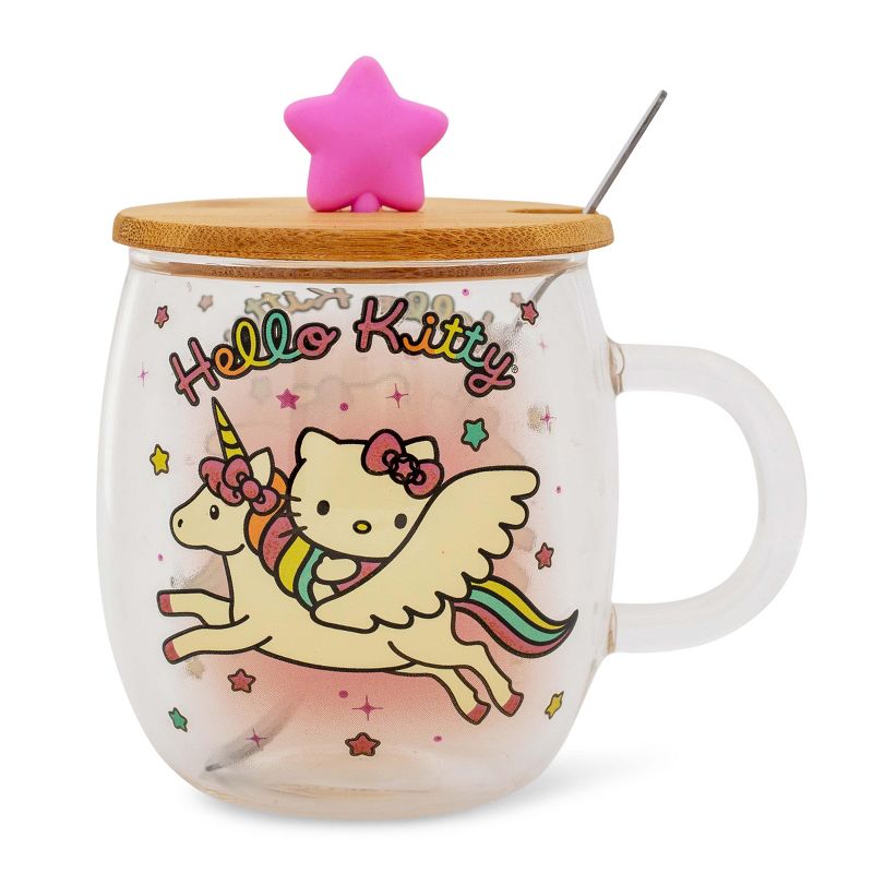Silver Buffalo Sanrio Hello Kitty Glass Mug With Star-Topper Lid and Spoon | Holds 17 Ounces, 2 of 9