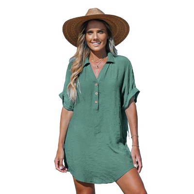 Women's Breezy Beach Button-Down Beach Cover-Up Shirt Dress - Cupshe