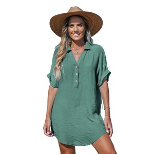 Women's Breezy Beach Button-Down Beach Cover-Up Shirt Dress - Cupshe - 1 of 4