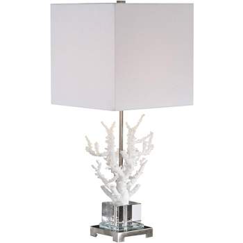 Uttermost Modern Coastal Table Lamp 29 1/4" Tall Polished Nickel White Coral Branch Beige Shade for Living Room Bedroom Bedside