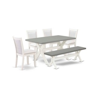 HomeStock 6-Piece Rectangle Wire Brushed Linen White Finish Solid Wood Top Dining Table with 1-Bench, 4-Chairs - 1 of 4