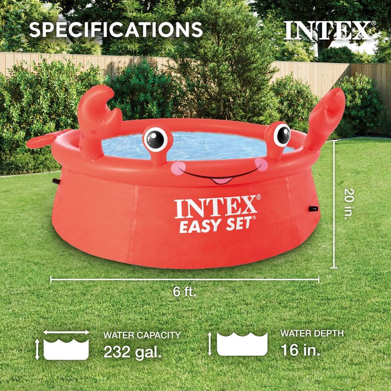 Intex 26100EH Happy Crab Easy Set 6ft x 20in Round Inflatable Ring Backyard Kids Toddler Kiddie Swimming Wading Pool, Red, 2 of 7