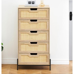 5-Drawer Rattan Dresser Chest Modern Farmhouse Storage Cabinet for Bedroom, Living Room, Hallway and Entryway - 1 of 4
