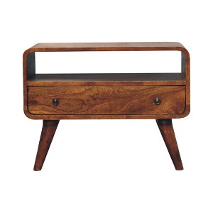 23.62" Solid Wood TV Stand Mini Curved Media Unit with Chestnut Finish, Nordic Style Legs and Drawer for Living Room and Bedroom - 1 of 4
