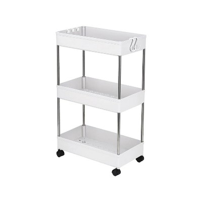 LunaLulink 3 Tier Sliding Storage Cart Rolling Utility Cart Mobile Storage Organizer, White