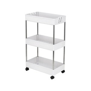 LunaLulink 3 Tier Sliding Storage Cart Rolling Utility Cart Mobile Storage Organizer, White - 1 of 4