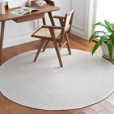 Handmade Blue Synthetic Round Washable Braided Rug, 47"
