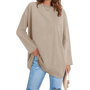 Imily Bela Women's Oversized Long Sleeve Crewneck Tunic Tops Soft Casual Loose Blouse - 1 of 4