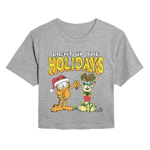 Women's Garfield Odie Christmas Cropped Graphic T-Shirt - Heather
