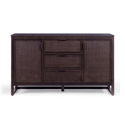Teamson Home Hatteras Sideboard Cabinet 3 Rattan Inlay Drawers & 2 Doors Adjustable Shelf