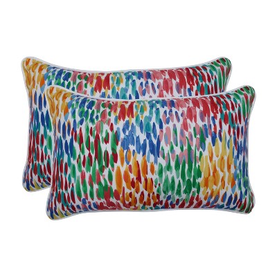 2pk Make it Rain Rectangular Outdoor Throw Pillow Zinnia Blue - Pillow Perfect