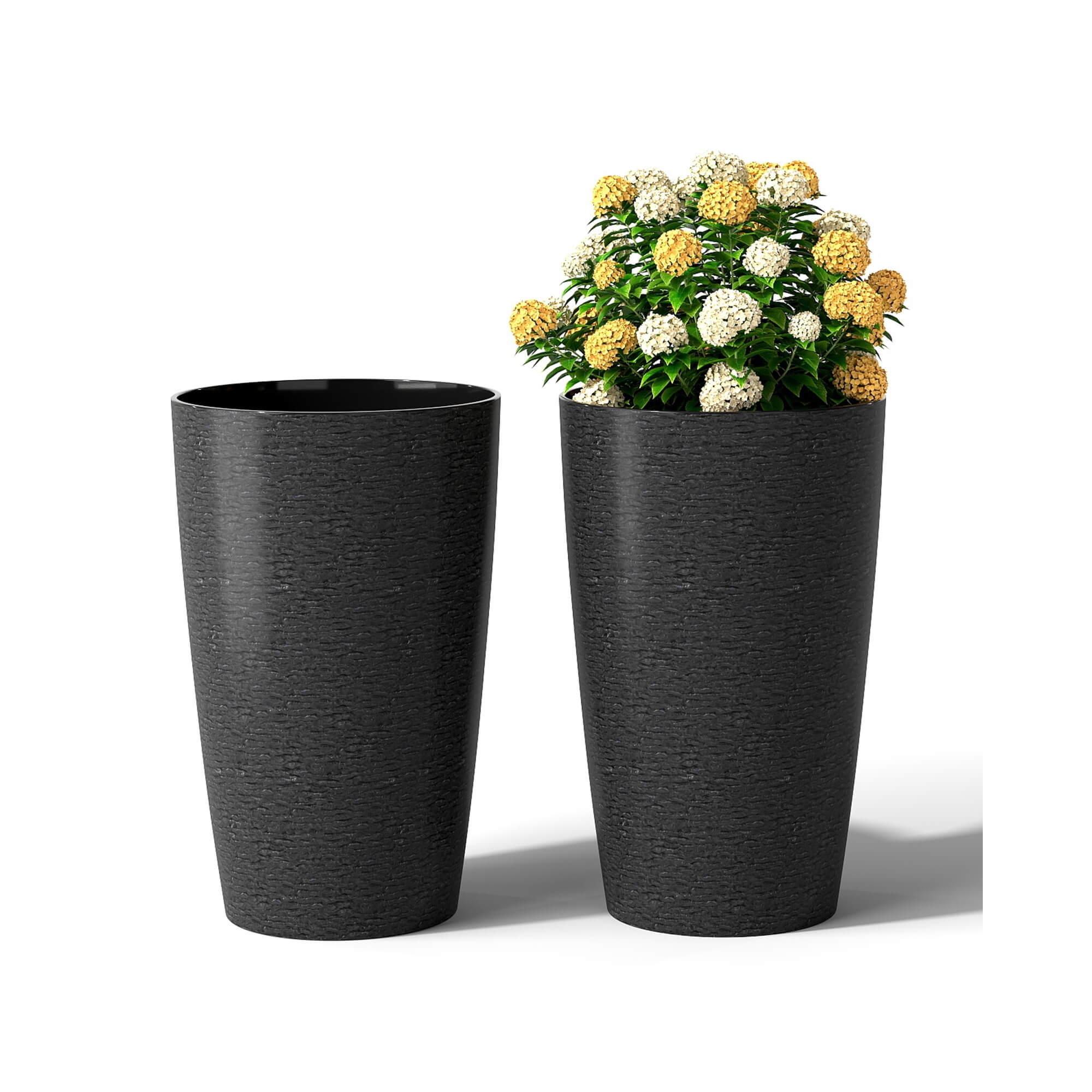 Costway 21" Tall Plastic Planters Set of 2 with Optional Drainage System for Front Porch