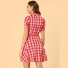 INSPIRE CHIC Women's Short Sleeve Retro Waist Belt Check Button Up A-Line Plaid Shirt Dress - 4 of 4