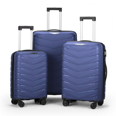 Karl Home 3 Piece Suitcases, PP Hard Shell Suitcase 20 inch 24 inch 28 inch Luggage Sets Double Wheels with TSA Lock Blue